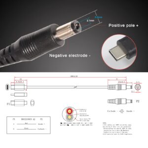 KUNCAN USB-C to DC 12V Power Cable - 12 Volt USB-PD to DC 5.5 x 2.1mm (Max 36W 12V3A), Type-C Male to DC 12V Power Cable for Router, CCTV, Other 12V Devices