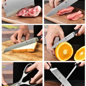 Knife Set, 9-Piece Black Professional Kitchen Knife Set for Chef, Super Sharp Knife Set with Acrylic Stand, Stainless Steel Knife Block Set for Kitchen with Sharpener and Scissors, Ergonomical Design