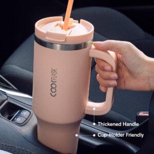 Coolflask 40 oz Pink Tumbler with Handle, Insulated Water Tumbler with Lid and Straw, Coffee Tumbler Travel Mug Stainless Steel Vacuum for Cup Holder, Keep Cold for 24 Hrs/Hot for 12 Hrs