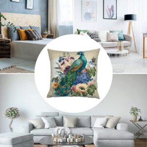 Deco4URLife Watercolor Peacock Vintage Background Set of 2 Decorative Throw Pillow Covers Square 18 x 18 inch, PillowCase Protectors Cushion Cover for Home Sofa Couch Chair Back Seat