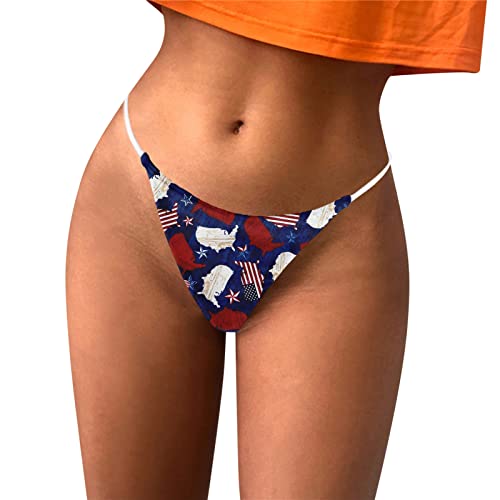 Underwear Women USA Flag Thongs Women Sexy G Strings Low Rise Patriotic US Flag Print Strappy T-Back Thong Bikini Hipster G-Strings Panties Womens Underwear Black