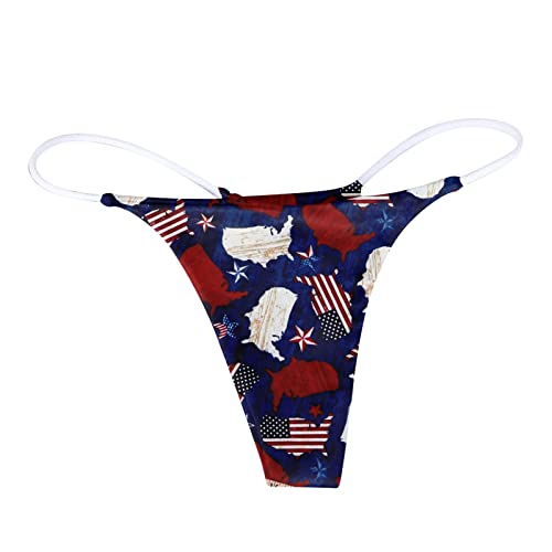 Underwear Women USA Flag Thongs Women Sexy G Strings Low Rise Patriotic US Flag Print Strappy T-Back Thong Bikini Hipster G-Strings Panties Womens Underwear Black