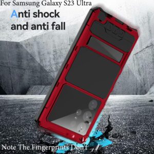 Lunivop for Samsung Galaxy S23 Ultra Case Metal Hard Armor for Galaxy S23Ultra 5G Phone case para Screw Built-in Screen Lens Protection Military Grade [Note The Fingerprints Don't Work] Red