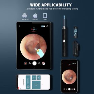 Ear Wax Removal, Ear Cleaner with Camera and Light, Ear Wax Removal Kit with 1296P Otoscope, Ear Cleaning Tool with 6 Ear Spoon, Ear Camera for iPhone & Android Phones,Black