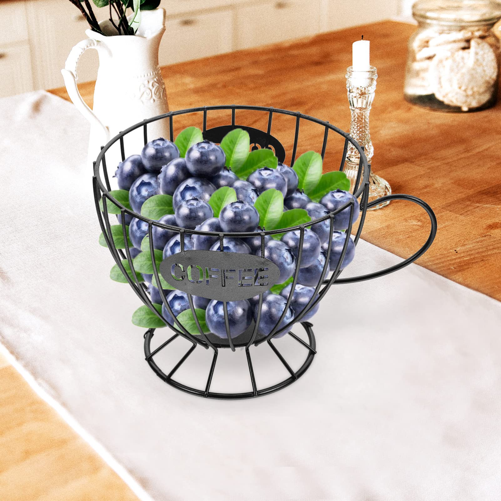 Ipetboom Modern Fruit Stand Coffee Pod Holder Basket: Cup Shaped Espresso Capsule Organizer Coffee Creamer Storage Wire Fruit Basket for Coffee Table Bar Kitchen Cafe Countertop Black