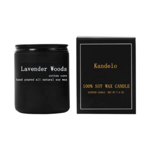 Scented Candle Lavender,7oz 45Hour Burn,Scented Candles for Home| Spring Candles| Black Jar Candle|Soy Candles,Long Lasting Candles |for Men & Women Candles Gifts (Lavender Woods, 7oz)