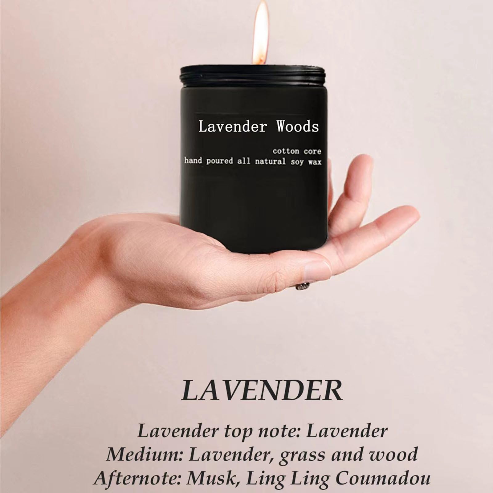 Scented Candle Lavender,7oz 45Hour Burn,Scented Candles for Home| Spring Candles| Black Jar Candle|Soy Candles,Long Lasting Candles |for Men & Women Candles Gifts (Lavender Woods, 7oz)