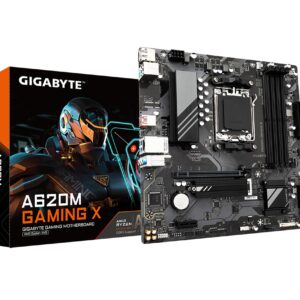 GIGABYTE A620M GAMING X (AM5/ LGA 1718/ AMD/ A620/ Micro ATX/ 5-Year Warranty/ DDR5/ PCIe 4.0 M.2/ PCIe 4.0/ USB 3.2 Gen1x2 Type-C/Realtek 1GbE LAN/Q-Flash Plus/PCIe EZ-Latch/Motherboard)