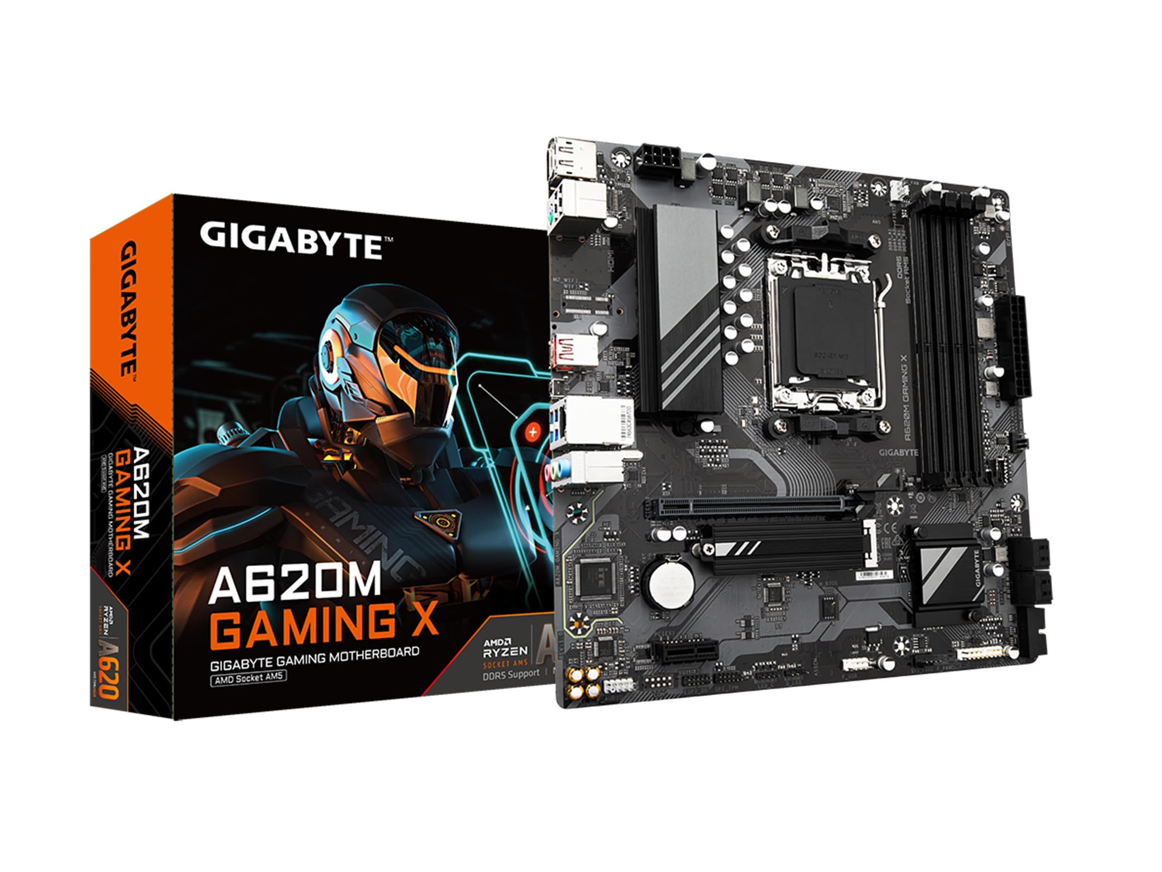 GIGABYTE A620M GAMING X (AM5/ LGA 1718/ AMD/ A620/ Micro ATX/ 5-Year Warranty/ DDR5/ PCIe 4.0 M.2/ PCIe 4.0/ USB 3.2 Gen1x2 Type-C/Realtek 1GbE LAN/Q-Flash Plus/PCIe EZ-Latch/Motherboard)