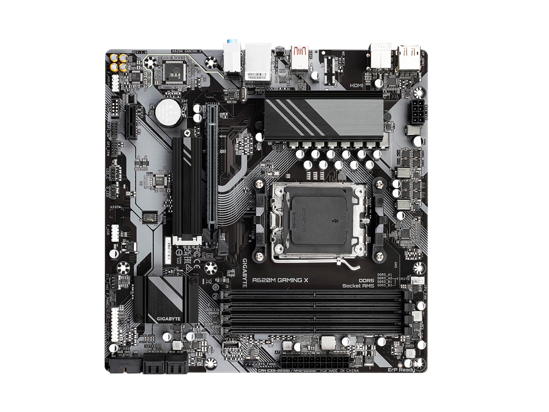 GIGABYTE A620M GAMING X (AM5/ LGA 1718/ AMD/ A620/ Micro ATX/ 5-Year Warranty/ DDR5/ PCIe 4.0 M.2/ PCIe 4.0/ USB 3.2 Gen1x2 Type-C/Realtek 1GbE LAN/Q-Flash Plus/PCIe EZ-Latch/Motherboard)