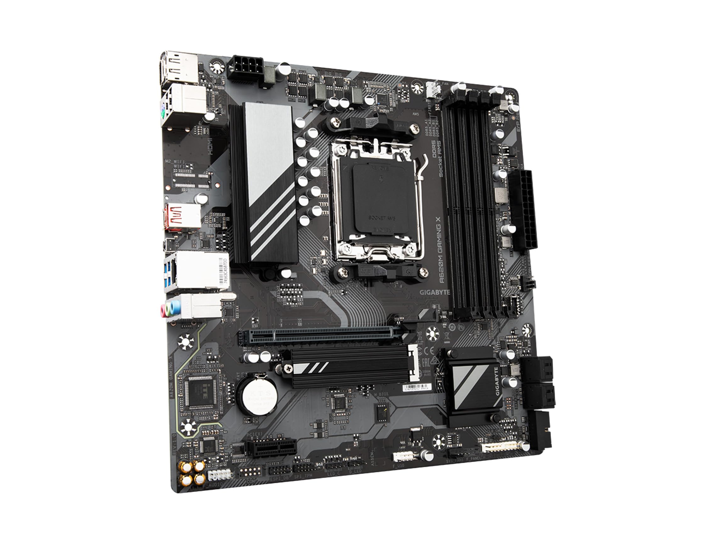 GIGABYTE A620M GAMING X (AM5/ LGA 1718/ AMD/ A620/ Micro ATX/ 5-Year Warranty/ DDR5/ PCIe 4.0 M.2/ PCIe 4.0/ USB 3.2 Gen1x2 Type-C/Realtek 1GbE LAN/Q-Flash Plus/PCIe EZ-Latch/Motherboard)