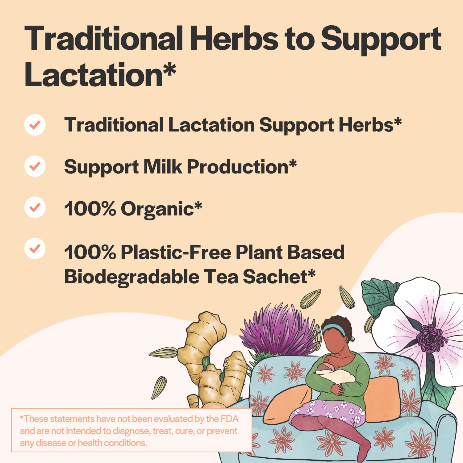 Lactation Support Tea w Fennel Seed & Star Anise Seed | Breast Milk Supply Production Increase | Lactation Tea | Postpartum Tea | Breastfeeding Support | Nursing Tea | 15 Plastic Free Pyramid Sachet