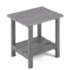 Apolimi Adirondack Outdoor Side Table, 2-Tier Sturdy Patio End Table Weather Resistant, 16.5" Solid Side Table for Patio, Pool, Porch (Grey)