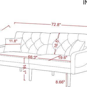 DNYN Convertible Sleeper Futon Sofa with 2 Pillows, Velvet Tufted Couch w/Metal Legs and Adjustable Backrest, for Apartment Office Small Space Living Room Furniture, Pink