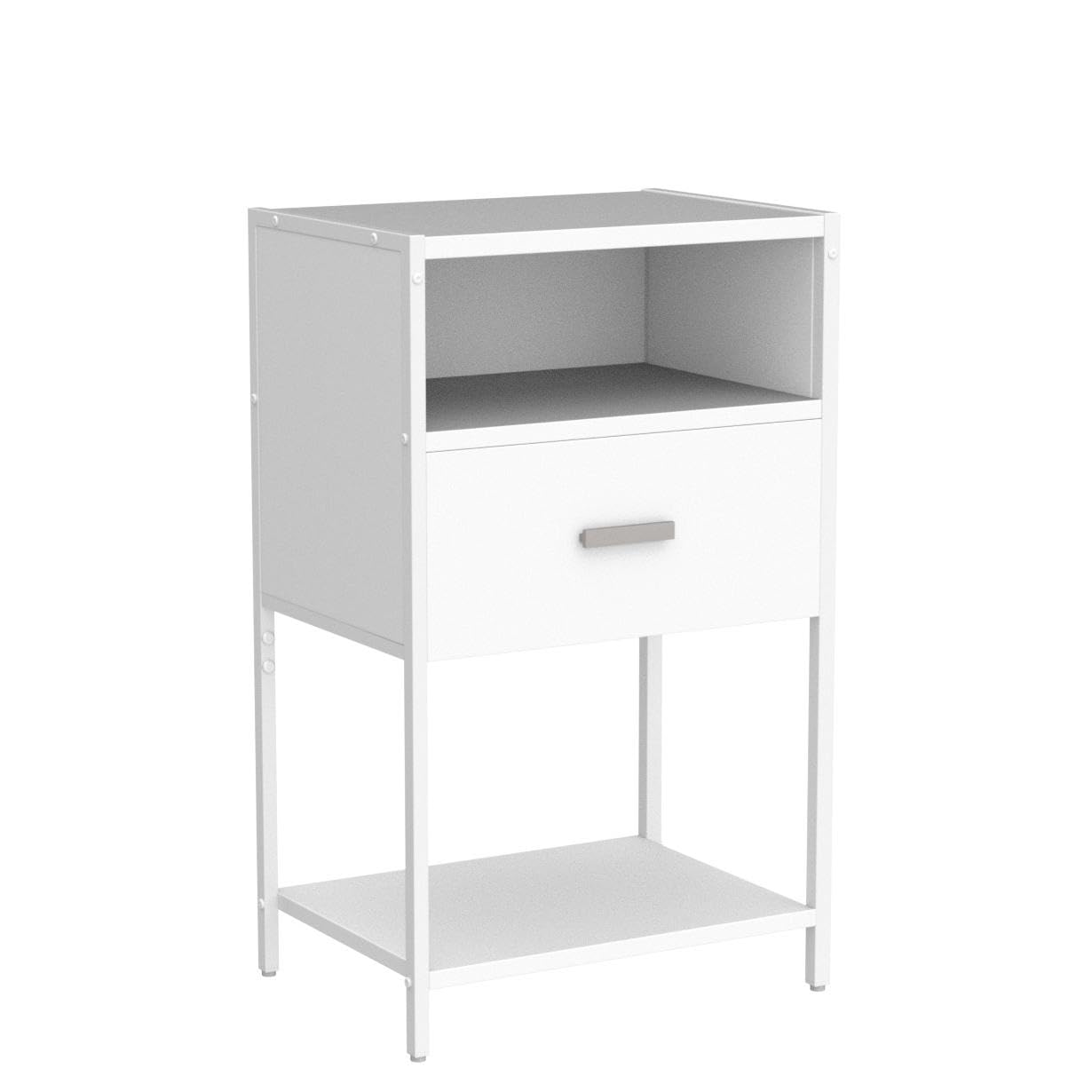 LDTTCUK Nightstand with Charging Station, Modern End Table with Drawer, White Bedside Table with Open Storage for Bedroom