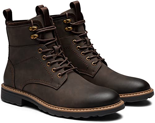 Vostey Boots for Men Casual Waterproof Mens Boots Retro Lace Up Motorcycle boots(BMY8039A brown 10.5)