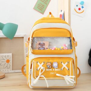 DUOBAOYU 5PCS Kawaii Backpack Set with Cute Pendants and Pins Accessories Cute Aesthetic Rucksack 17in School Bags Bookbag (Yellow2, 17in)