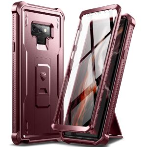 Dexnor Full Body Case for Samsung Galaxy Note 9/6.4 inches, [Built in Screen Protector and Kickstand] Heavy Duty Military Grade Protection Shockproof Protective Cover for Galaxy Note 9,Maroon Red