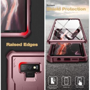 Dexnor Full Body Case for Samsung Galaxy Note 9/6.4 inches, [Built in Screen Protector and Kickstand] Heavy Duty Military Grade Protection Shockproof Protective Cover for Galaxy Note 9,Maroon Red