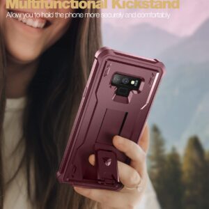 Dexnor Full Body Case for Samsung Galaxy Note 9/6.4 inches, [Built in Screen Protector and Kickstand] Heavy Duty Military Grade Protection Shockproof Protective Cover for Galaxy Note 9,Maroon Red