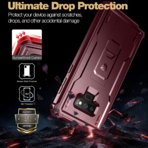 Dexnor Full Body Case for Samsung Galaxy Note 9/6.4 inches, [Built in Screen Protector and Kickstand] Heavy Duty Military Grade Protection Shockproof Protective Cover for Galaxy Note 9,Maroon Red