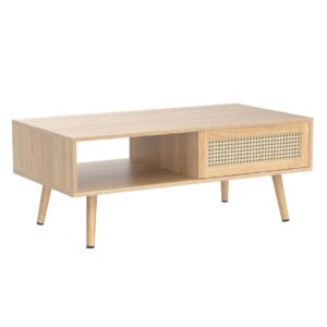 Tansole Natural Oak Modern Coffee Table, Rectangular with Storage, Rattan Woven Design, Living Room Center Table, 41.34x21.65x16.34 inches, 36.3 pounds