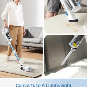 FABULETTA Cordless Vacuum Cleaner for Home, Up to 45 Min Runtime 6 in 1 Stick Vacuum Cleaner with Detachable Battery, Super Lightweight, Great for Pet Hair & Carpet & Hard Floor,White