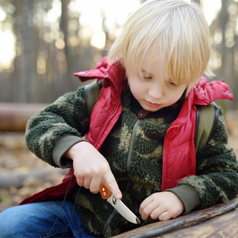 ZLemma Kids Pocket Knife with Clip & Safe Rounded Tip for Boy First Knife, Toddler Starter folding Knives with Japanese 420J2 Stainless Steel Sharpened Blade & Durable G10 Handle (Orange)