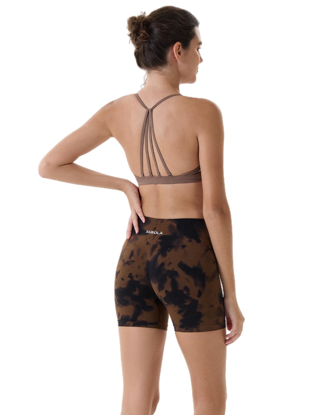 AUROLA Dream Tie Dye Workout Shorts for Women Seamless Scrunch Soft Active Shorts,Brown-Black Tie Dye,XS