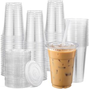 AOZITA 120 Sets - 20 oz Clear Plastic Cups with Lids, Disposable Cups With Straw Slot Lids for Cold Drinks, Milkshake, Smoothie, Iced Coffee and TO-GO Drinkings