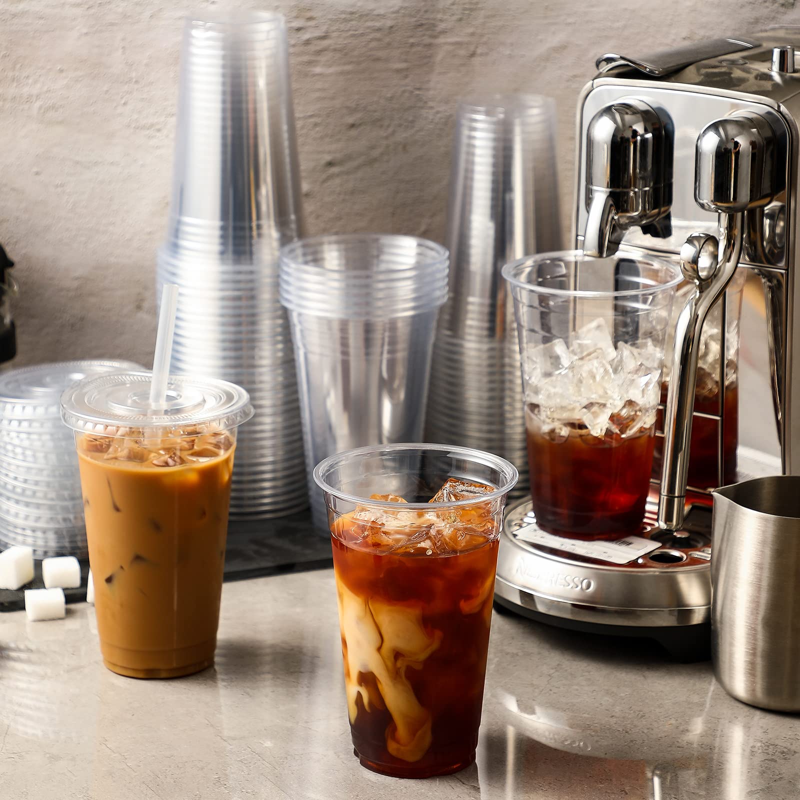 AOZITA 120 Sets - 20 oz Clear Plastic Cups with Lids, Disposable Cups With Straw Slot Lids for Cold Drinks, Milkshake, Smoothie, Iced Coffee and TO-GO Drinkings