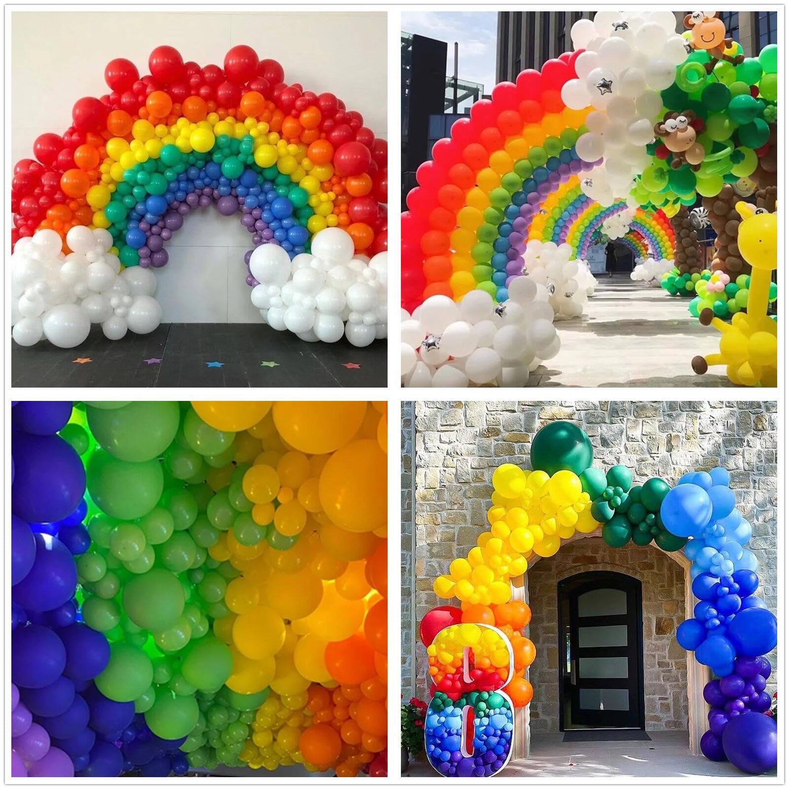 412pcs Rainbow Balloon Arch Kit Assorted Colors 18 12 10 5 Inch, Different Sizes Matte Latex Colorful Balloons for Baby Shower Birthday Wedding Party Decorations