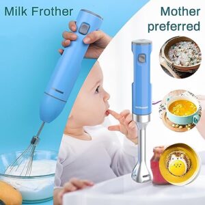 Cordless Hand Blender, OUTRONSM Immersion Blender Rechargeable, with Charging Cable, 500ml Chopper, 600ml container, Egg Whisk, for Smoothies, Milkshakes, Baby Food and Soups – Blue