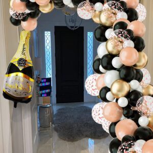 Champagne Balloon Garland Arch Kit, Gold Black Rose Gold and White Balloons Garland Kit Birthday Party Decorations for Women Men