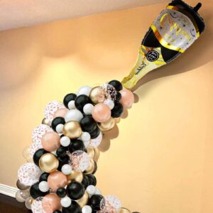 Champagne Balloon Garland Arch Kit, Gold Black Rose Gold and White Balloons Garland Kit Birthday Party Decorations for Women Men