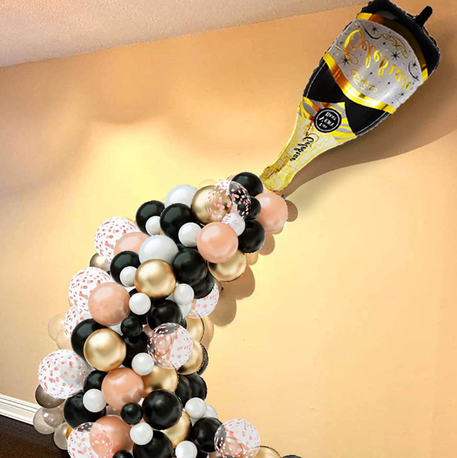 Champagne Balloon Garland Arch Kit, Gold Black Rose Gold and White Balloons Garland Kit Birthday Party Decorations for Women Men