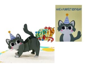 eta 3d funny cat birthday pop up cards, 3d animal pop up card for kids,girls, daughters, niece, grandchild on birthday, have a purrfect birthday card, b27