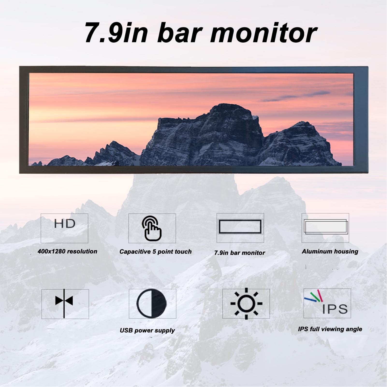 Diyeeni for Raspberry Screen Monitor, Portable Monitor 400x1280 7.9in TFT LCD Screen, with HDMI USB Interface, 170° Full View, Support for WIN10 for Win10, 8.1, 8, 7