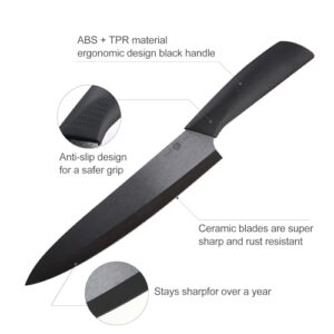 YUSOTAN Ceramic Chef Knife-8" Ceramic Knife with Sharp Ceramic Blade,with Cover and Box-Versatile Kitchen Chef's Tool for Cutting, Slicing, Dicing, Chopping-Ideal for Vegetables and Fruits (Black)