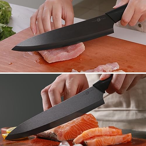 YUSOTAN Ceramic Chef Knife-8" Ceramic Knife with Sharp Ceramic Blade,with Cover and Box-Versatile Kitchen Chef's Tool for Cutting, Slicing, Dicing, Chopping-Ideal for Vegetables and Fruits (Black)