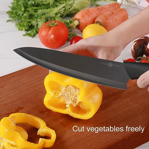 YUSOTAN Ceramic Chef Knife-8" Ceramic Knife with Sharp Ceramic Blade,with Cover and Box-Versatile Kitchen Chef's Tool for Cutting, Slicing, Dicing, Chopping-Ideal for Vegetables and Fruits (Black)