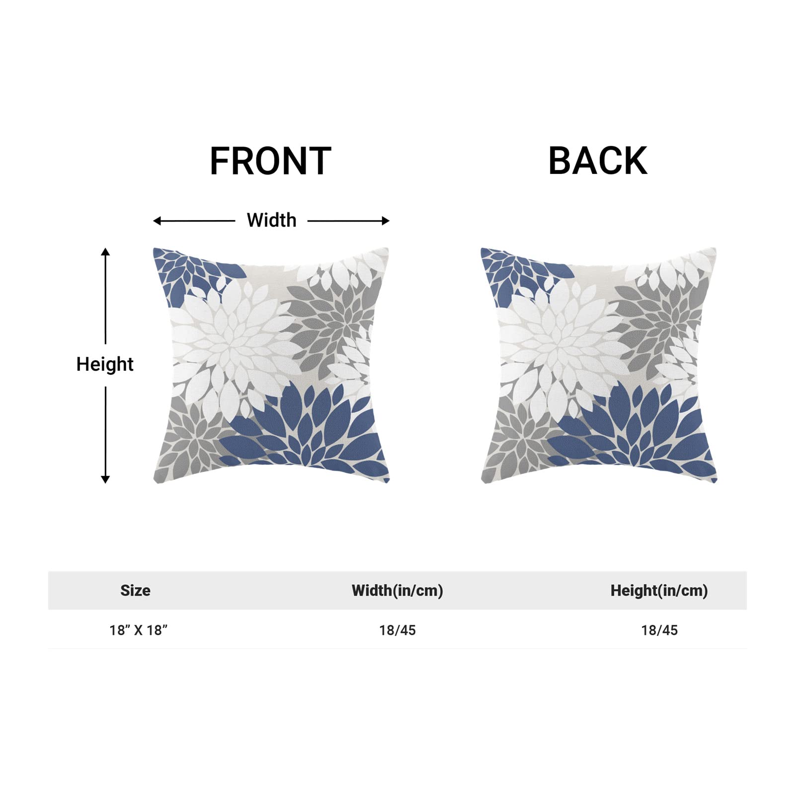 CXMEIFLY Navy Blue White Grey Pillow Covers 18x18 Inch Set of 2 Dahlia Floral Decor Throw Pillows Summer Modern Geometry Flower Outdoor Decorative Cushion Cases for Sofa Couch Bed Decorations