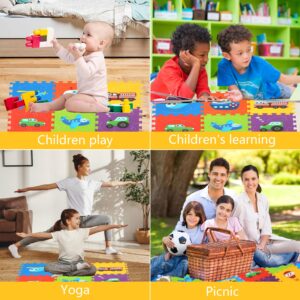 PLAY 10 Baby Play Mat, Foam Playmat for Babies, Kids Play Mat, Foam Floor Tiles 34×34 9 Pieces Vehicle Puzzle Mat