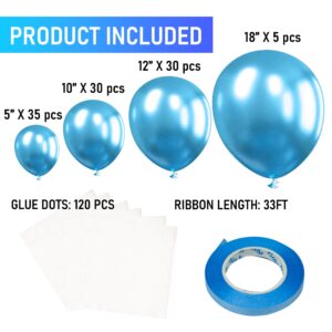 Dazzle Bright 100 PCS Blue Balloons Latex Balloons Different Party Balloon Kit for Balloon Garland Arch Birthday Party Graduation Baby Shower Wedding Holiday Decoration (18-12-10-5 Inch)