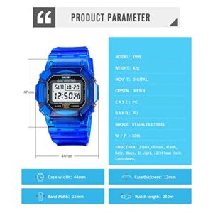 Gosasa Outdoor Sport Unisex Watches Back Light Digital Watches Transparent Multifunctional Wristwatch Casual Style Stopwatch Date 5Bar Waterproof (Purple)