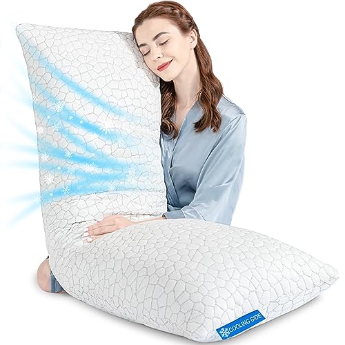 SUPA MODERN Cooling Bed Pillows for Sleeping 1 Pack Shredded Memory Foam Pillows Adjustable Cool Pillow for Side Back Stomach Sleepers Luxury Gel Pillows Body Pillow with Washable Removable Cover