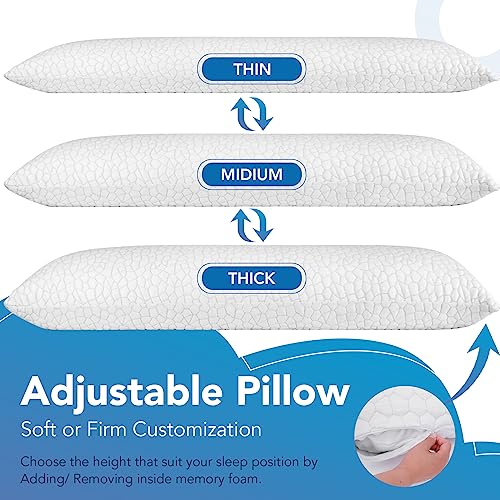 SUPA MODERN Cooling Bed Pillows for Sleeping 1 Pack Shredded Memory Foam Pillows Adjustable Cool Pillow for Side Back Stomach Sleepers Luxury Gel Pillows Body Pillow with Washable Removable Cover