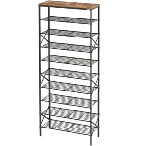 YATINEY 10 Tier Shoe Rack, Shoe Storage Organizer, Large Capacity Shoe Shelf Holds 40 Pairs of Shoes, Durable and Stable, for Entryway, Hallway, Closet, Dorm Room, Rustic Brown SS10BR