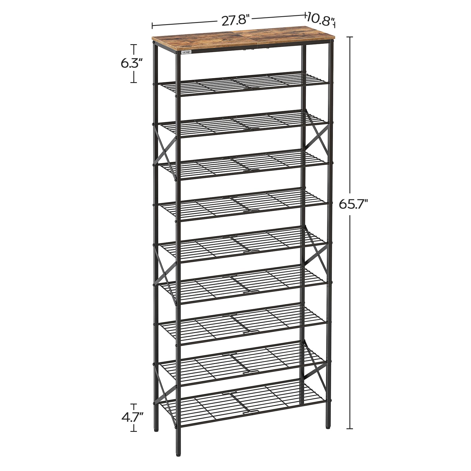 YATINEY 10 Tier Shoe Rack, Shoe Storage Organizer, Large Capacity Shoe Shelf Holds 40 Pairs of Shoes, Durable and Stable, for Entryway, Hallway, Closet, Dorm Room, Rustic Brown SS10BR