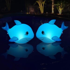 Goallim Solar Floating Pool Lights Dolphin, Glow in The Dark Solar Pool Lights That Float, IP68 Wateproof Inflatable Solar Powered Floating Lights for Pool Pond Wedding Party Decorations - 2PCS